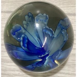 DYNASTY GALLERY Art‎ Deco Glass Paperweight 2.25x2.5" Heirloom Collectibles Blue